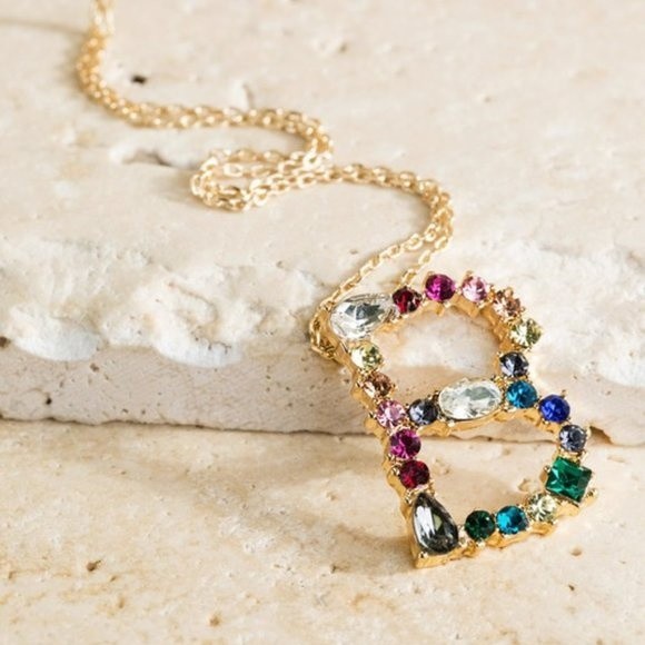 Multicolored Rhinestone Initial Necklace - Picture 5 of 16